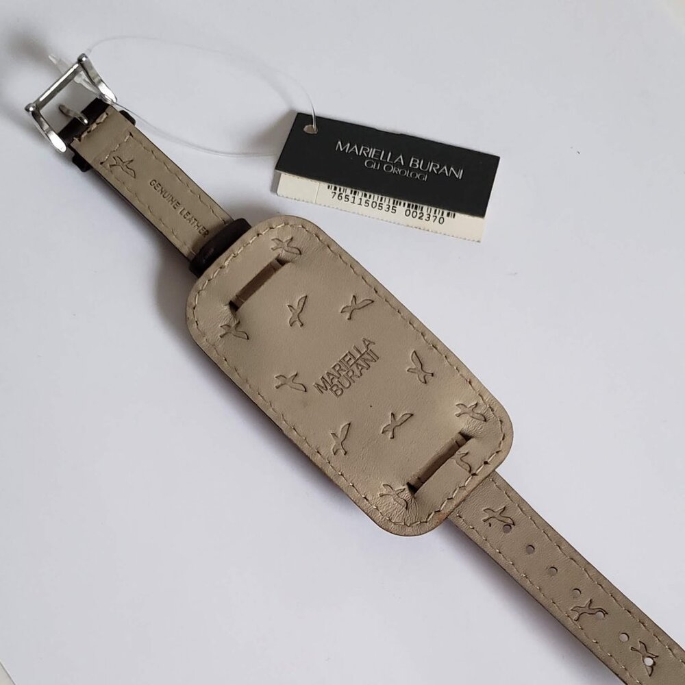 Italy MARIELA BURANI Cross Modernist Watch Silver Black Leather Strap Cruz - Picture 2 of 8